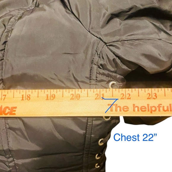 Betsy Johnson Black Puffer Hooded Coat Inner Vest Collar Corset Laces Zip Pocket - Picture 10 of 15